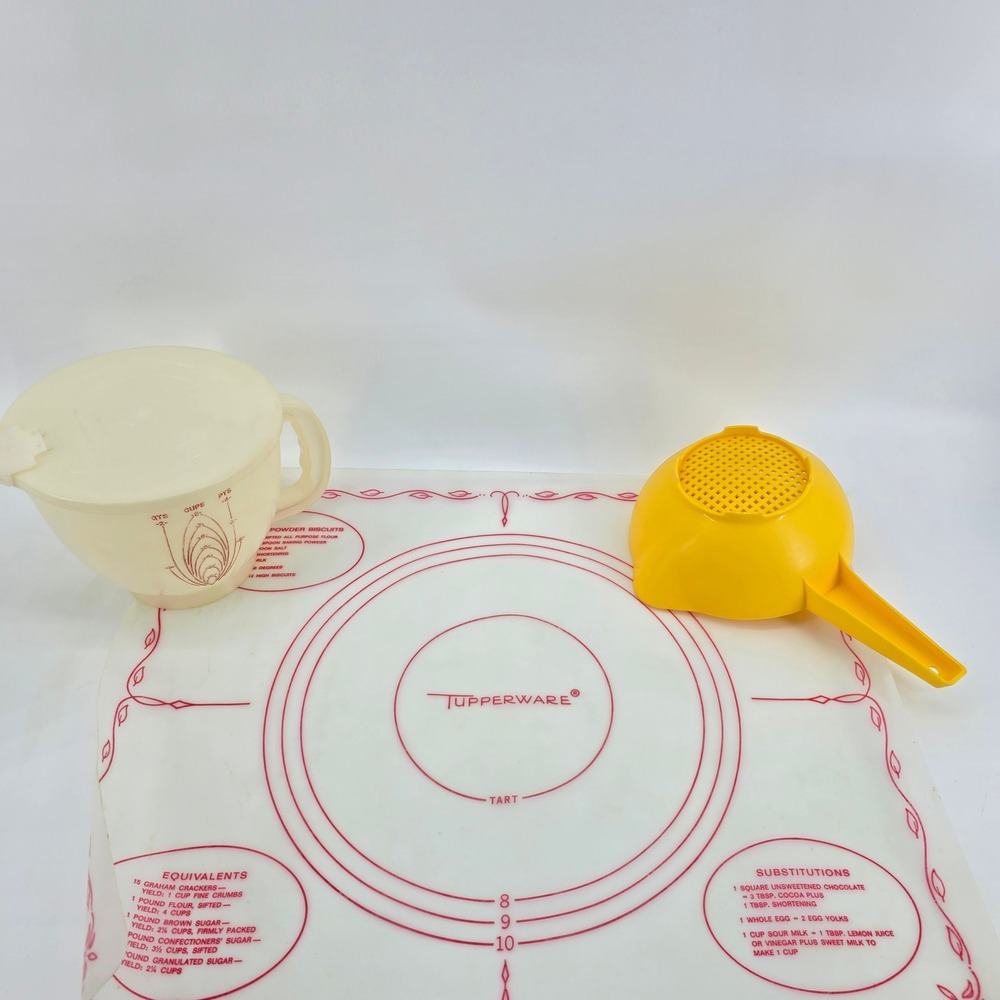 Tupperware Baking Set Vintage Pastry Mat Batter Bowl Strainer